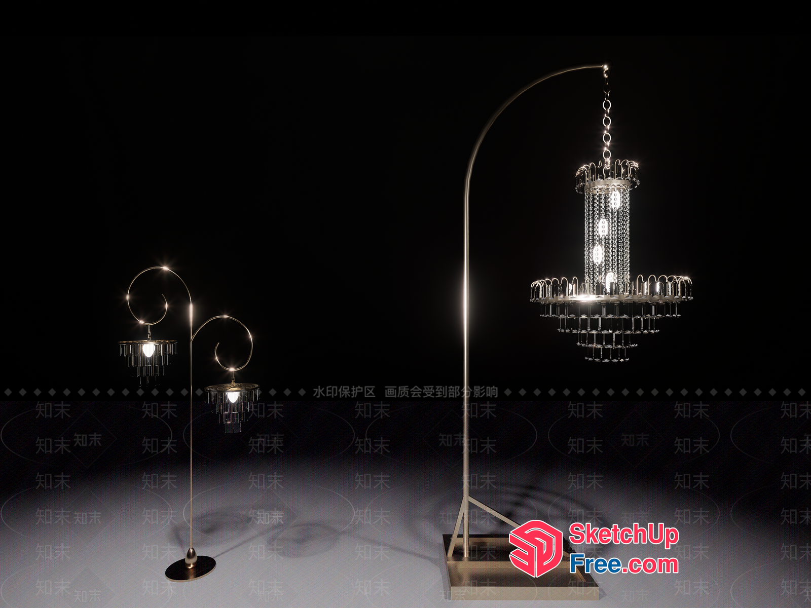 Elegant Chandelier And Floor Lamp Set 3D SketchUp File