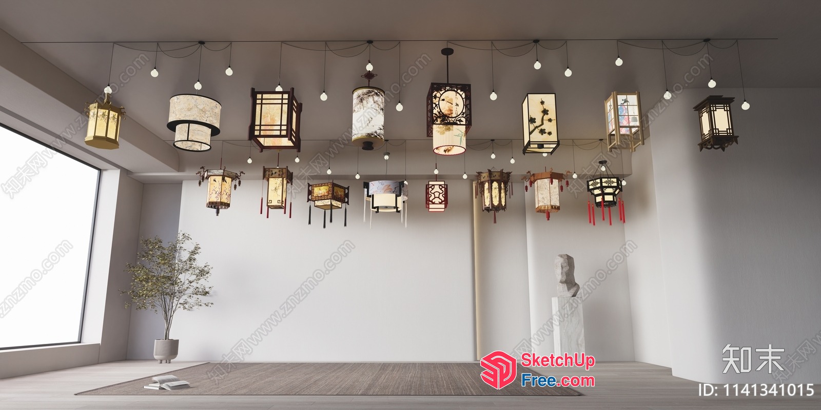 Japanese Style Hanging Lanterns And Ceiling Lights 3D SketchUp File