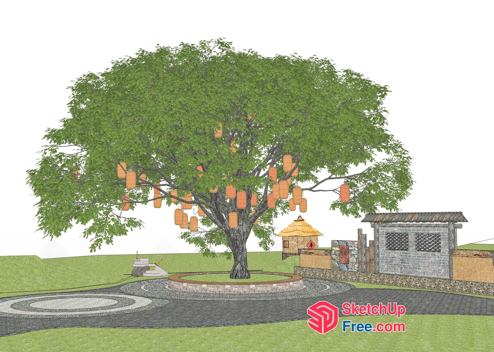 Serene Japanese-Inspired Tree Garden 3D SketchUp File