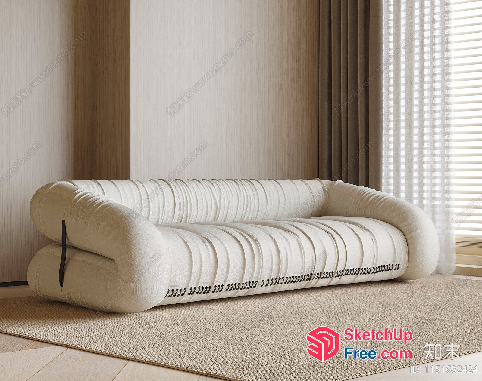 White Sofa With Curved Lines And Pillows 3D SketchUp File