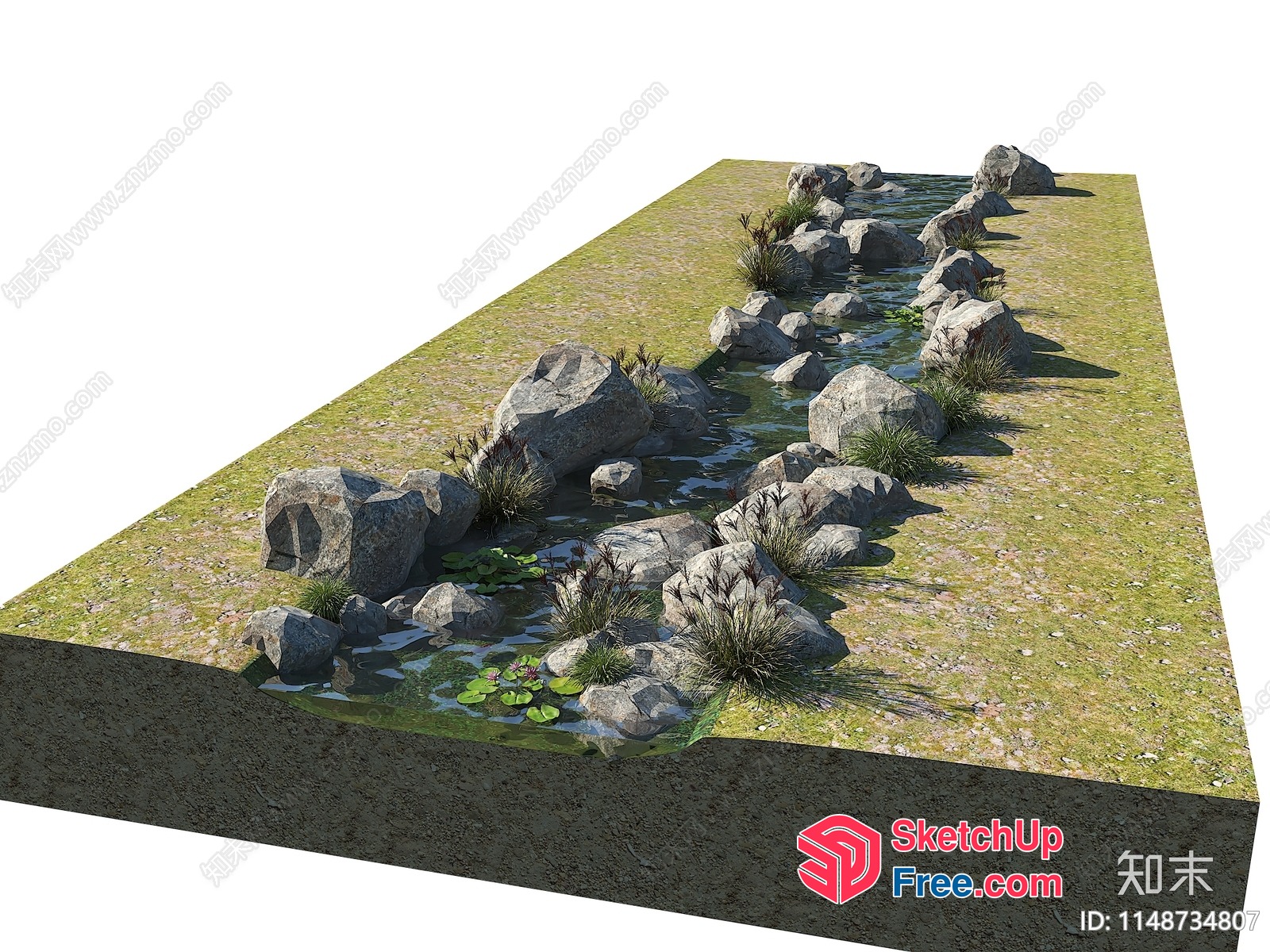 A Serene Stream Flows Through A Peaceful Meadow 3D SketchUp File