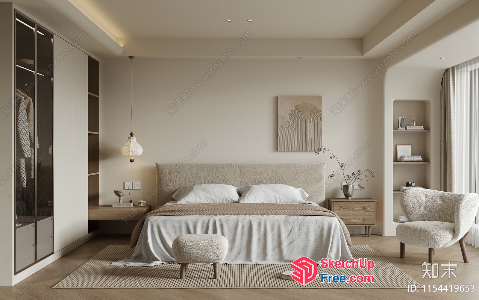 Minimalist Japanese-Style Bedroom Interior 3D SketchUp File