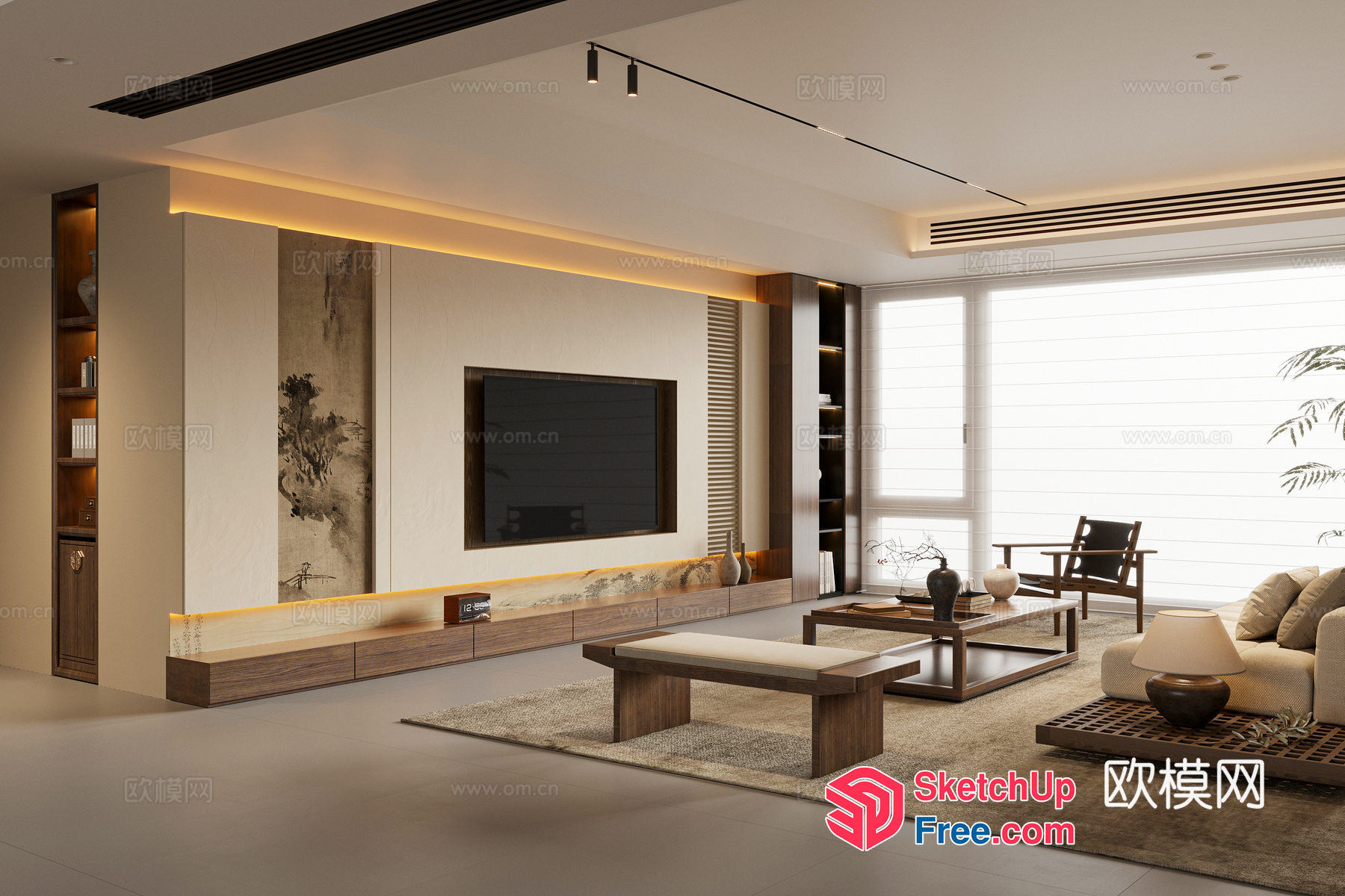Modern Living Room With Tv Wall And Minimalist Furniture 3D SketchUp File