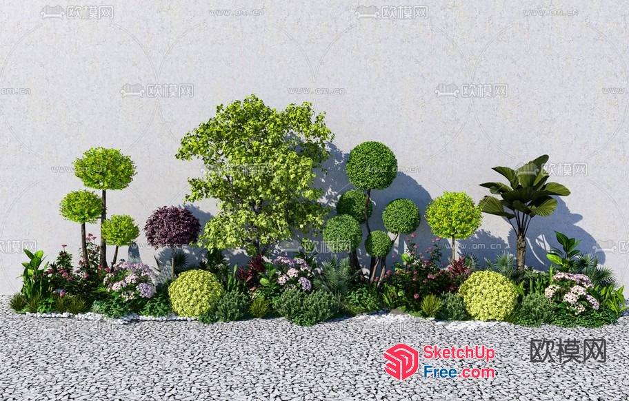 Exotic Garden With Varied Plants And Trees 3D SketchUp File