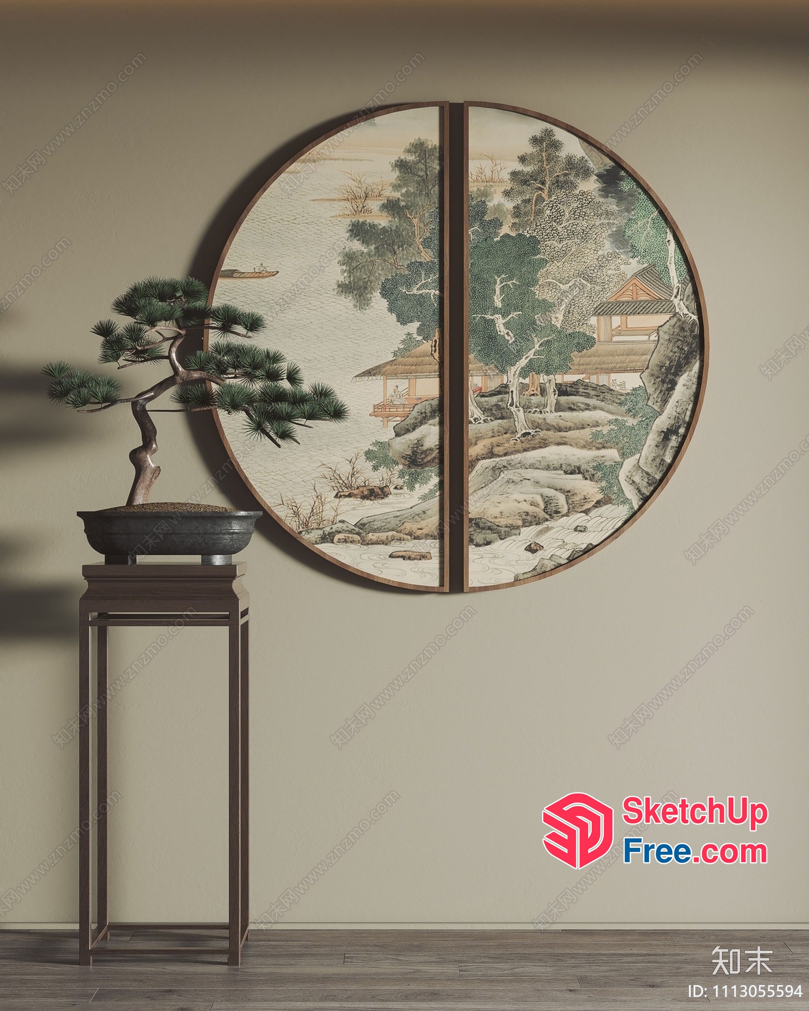 Japanese Style Bonsai Tree And Painting 3D SketchUp File