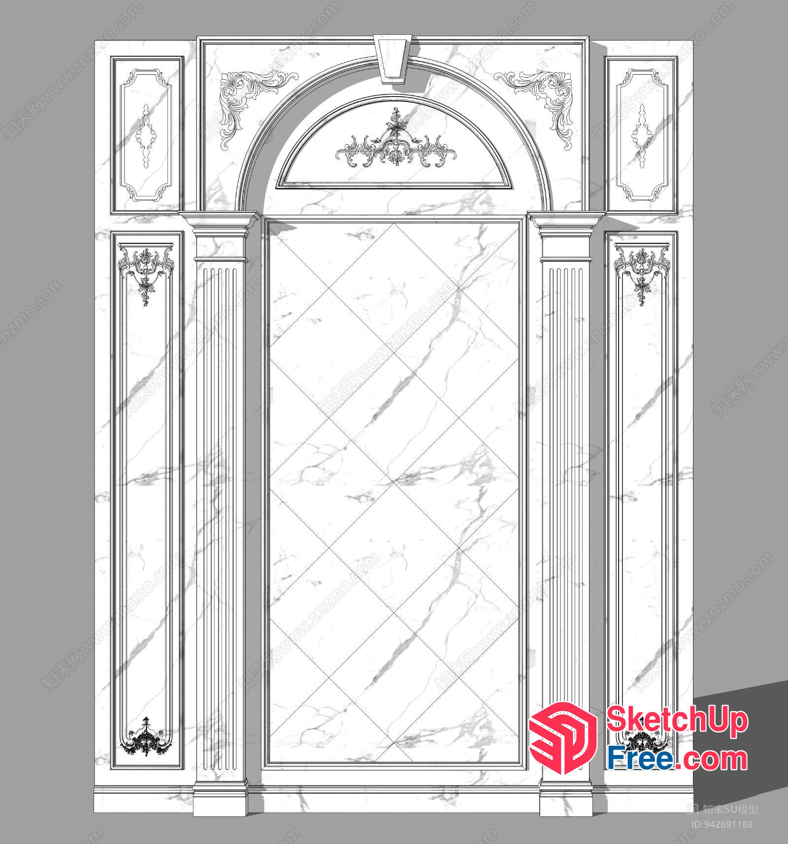 Ornate Marble Doorway With Arch And Pillars 3D SketchUp File