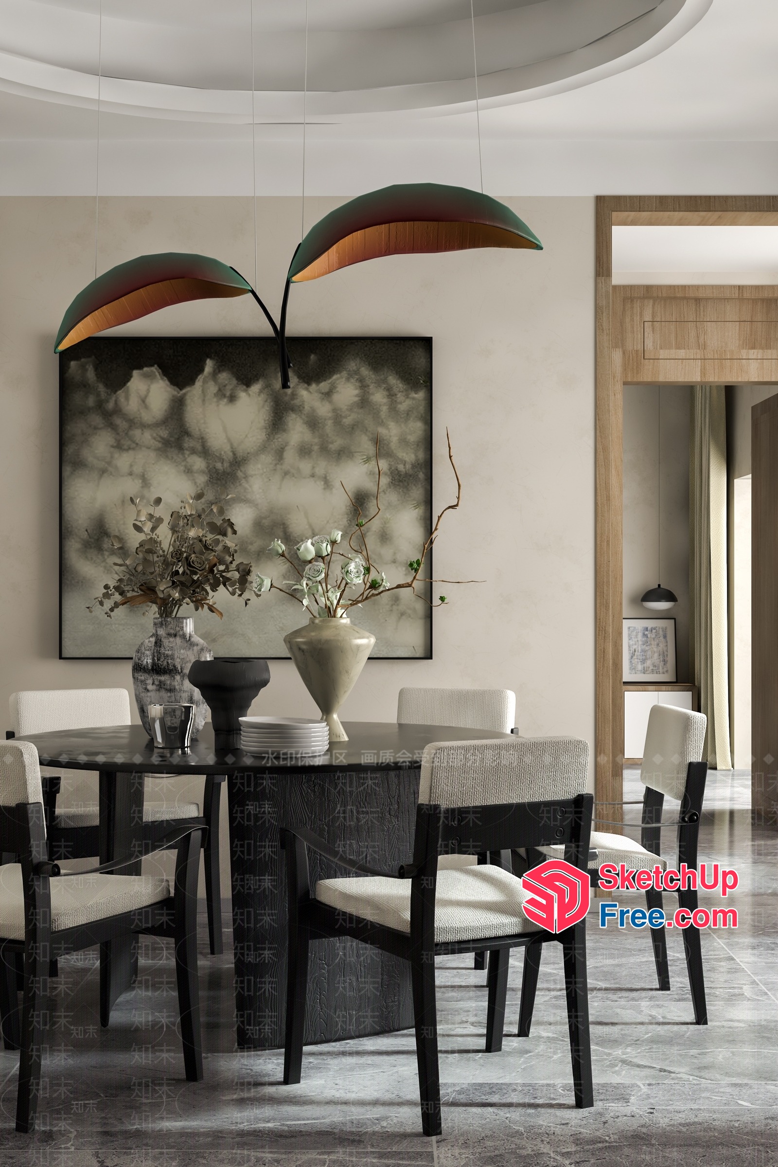 Elegant Dining Room With Modern Furniture And Artistic Decor 3D SketchUp File