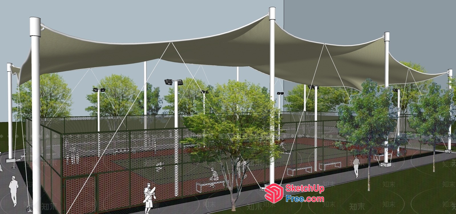 Outdoor Sports Complex With Covered Seating Area 3D SketchUp File
