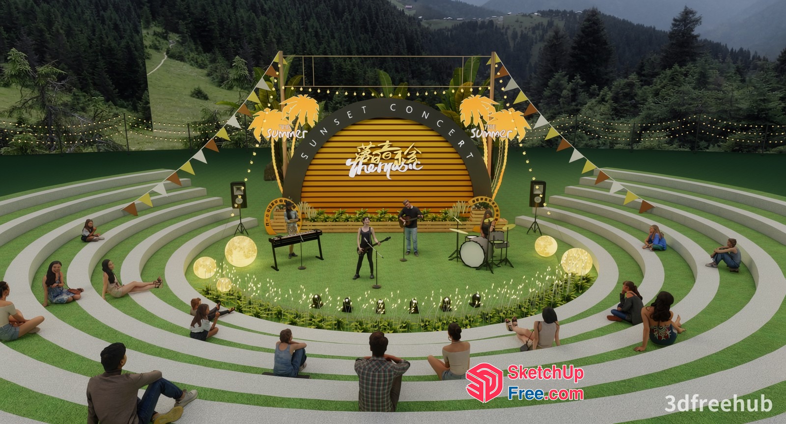 Concert Stage With Audience And Musical Instruments 3D SketchUp File