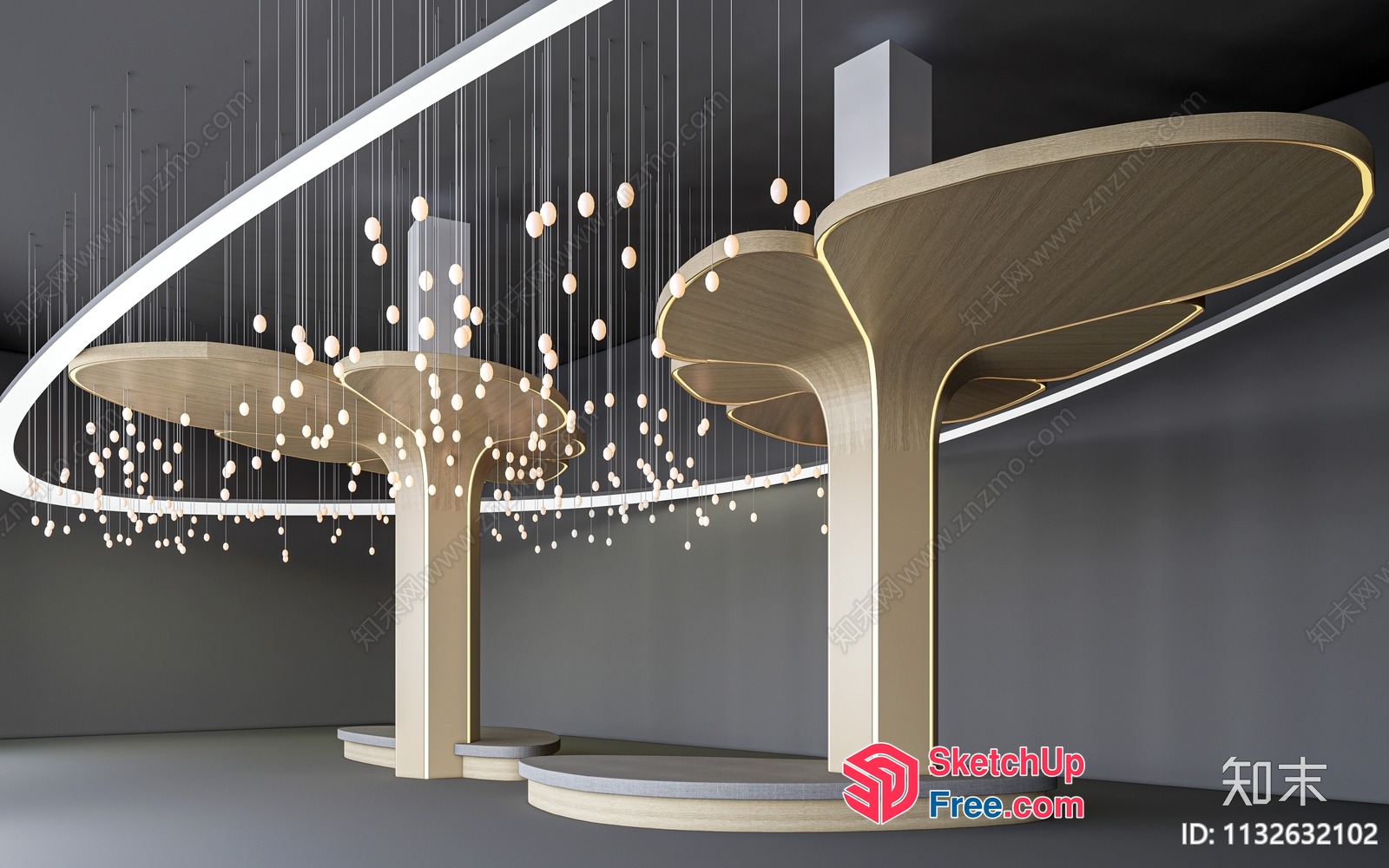 Modern Mushroom-Shaped Pillars With Hanging Lights 3D SketchUp File