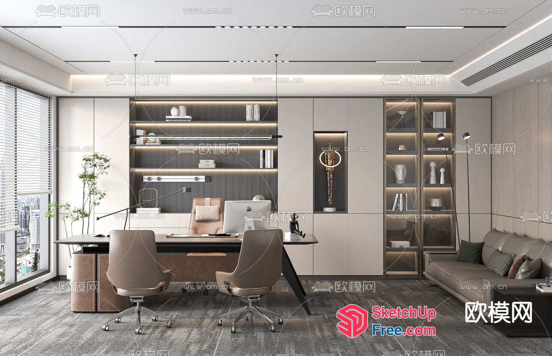Modern Office Space With Sleek Furniture And Neutral Color Scheme 3D SketchUp File