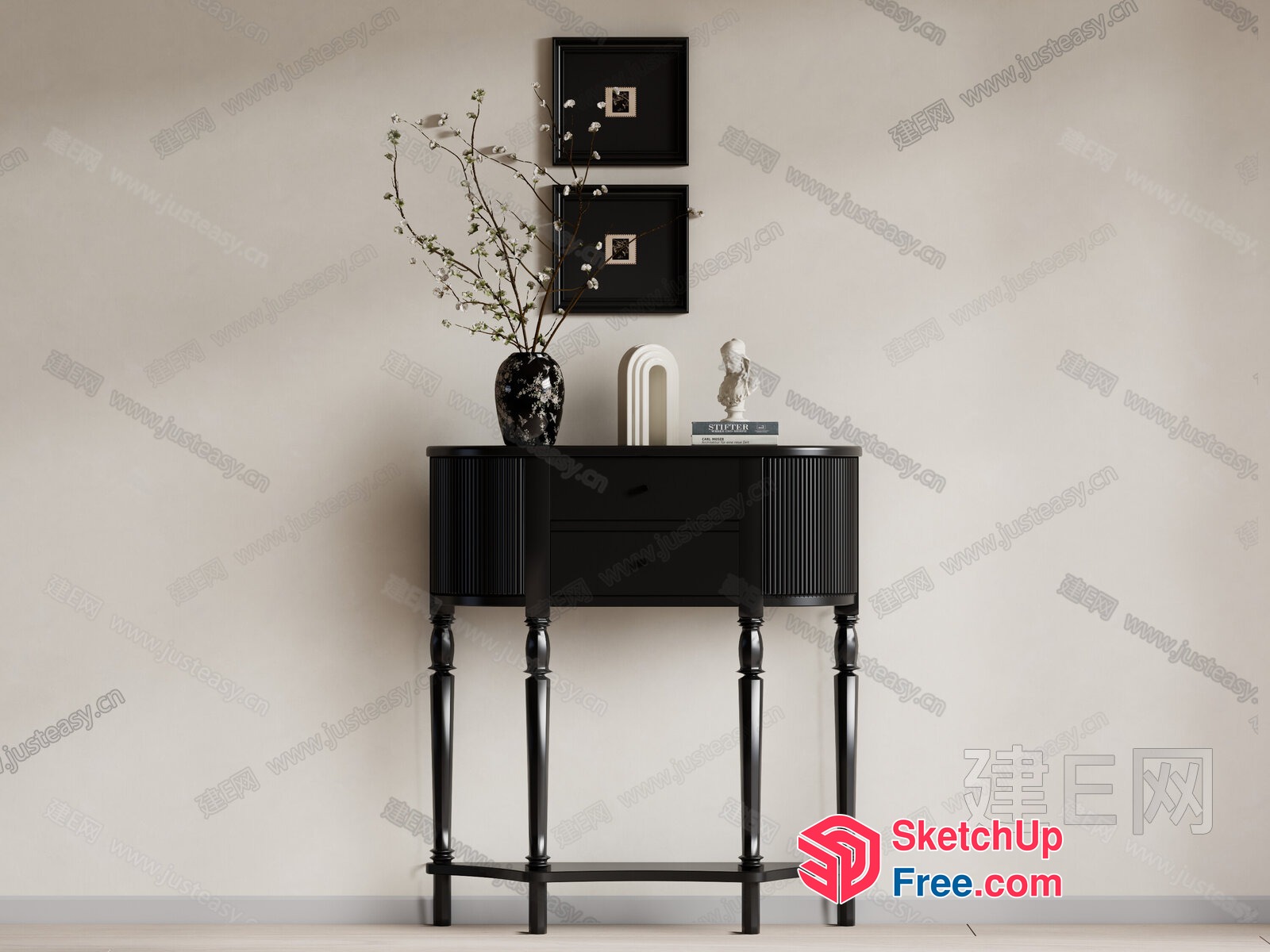 Elegant Black Console Table With Decorative Elements 3D SketchUp File