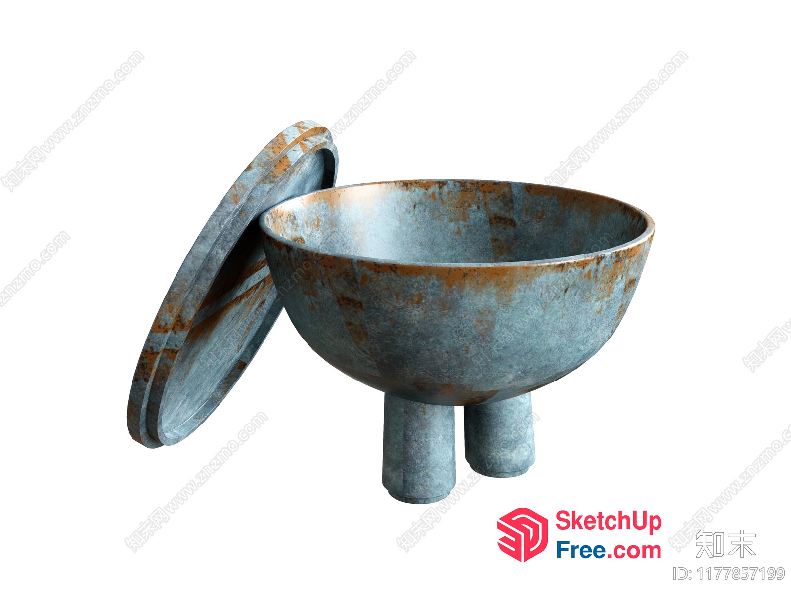 Rustic Blue And Brown Ceramic Bowl And Lid 3D SketchUp File