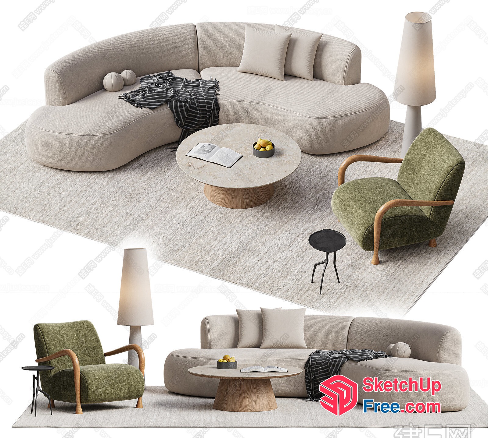 Modern Japanese Style Living Room Furniture Collection 3D SketchUp File