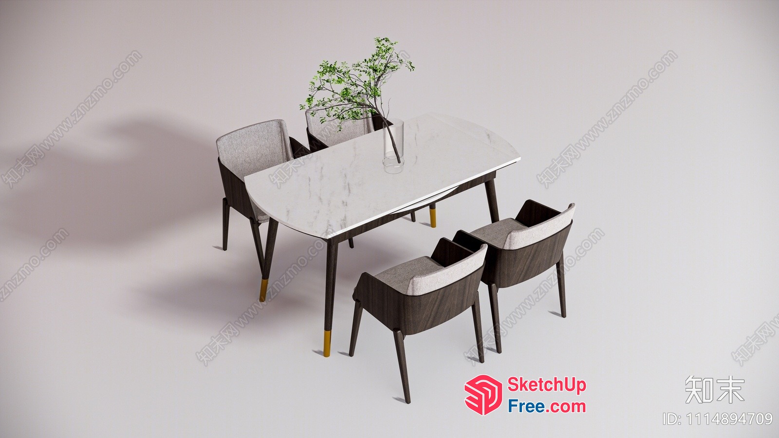 Minimalist Style Dining Room With White Table And Brown Chairs 3D SketchUp File