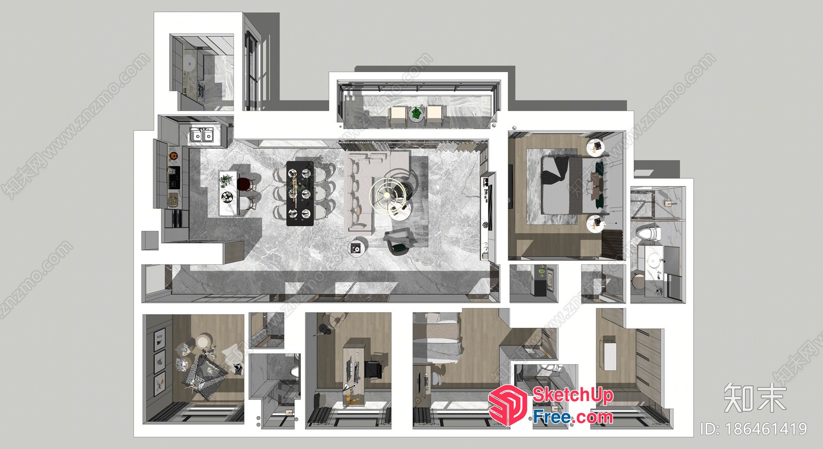 Modern Minimalist Apartment Plan With Neutral Color Scheme 3D SketchUp File