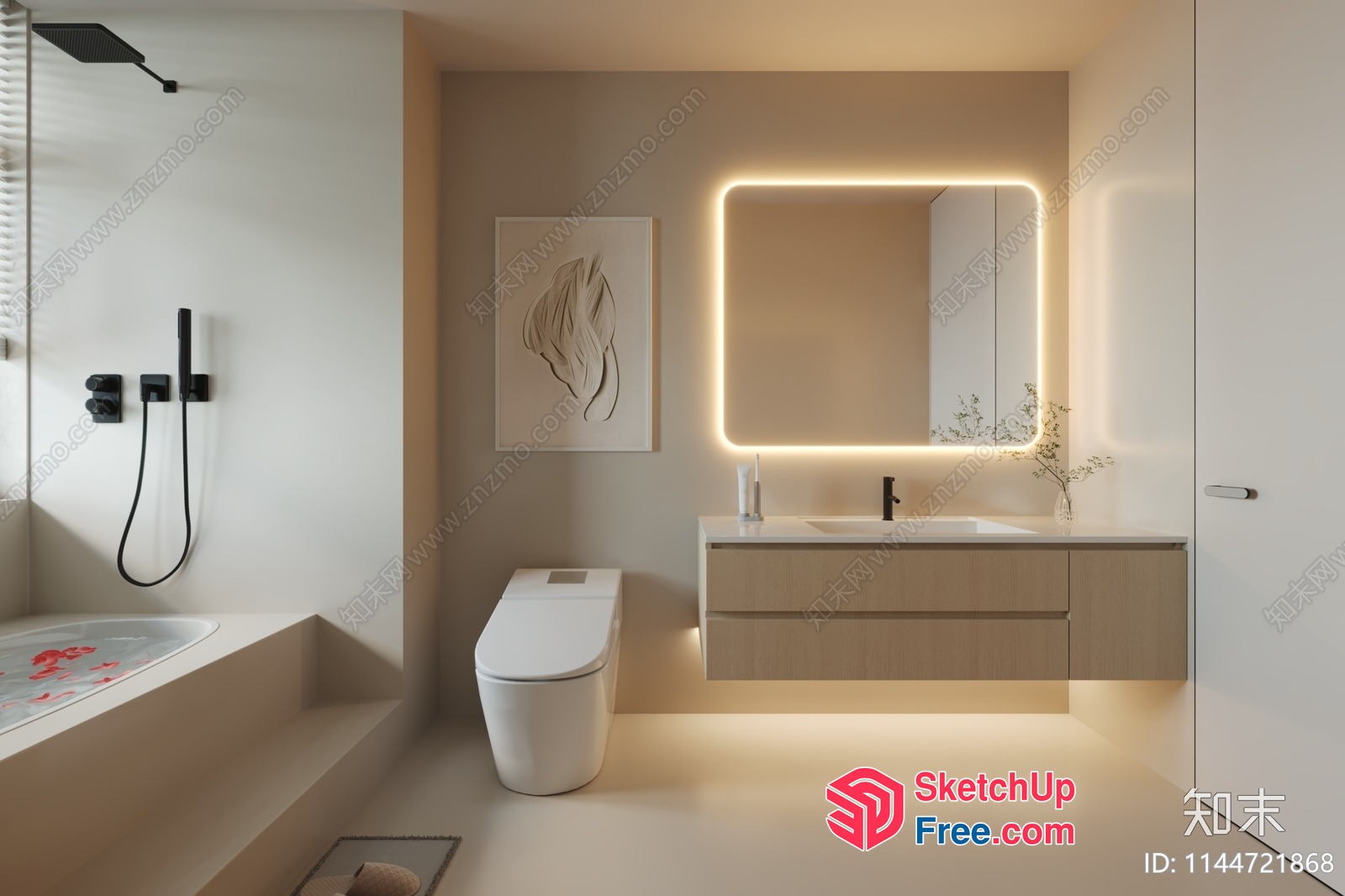 Modern Bathroom With White And Beige Decor 3D SketchUp File