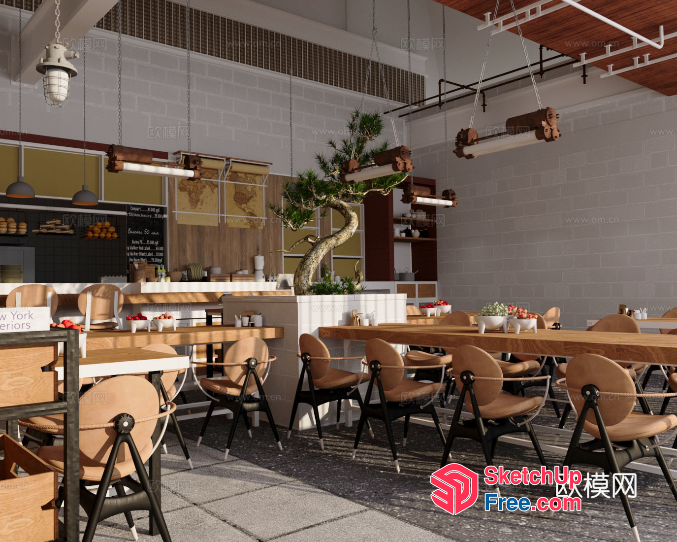 Modern Industrial Style Restaurant Interior 3D SketchUp File