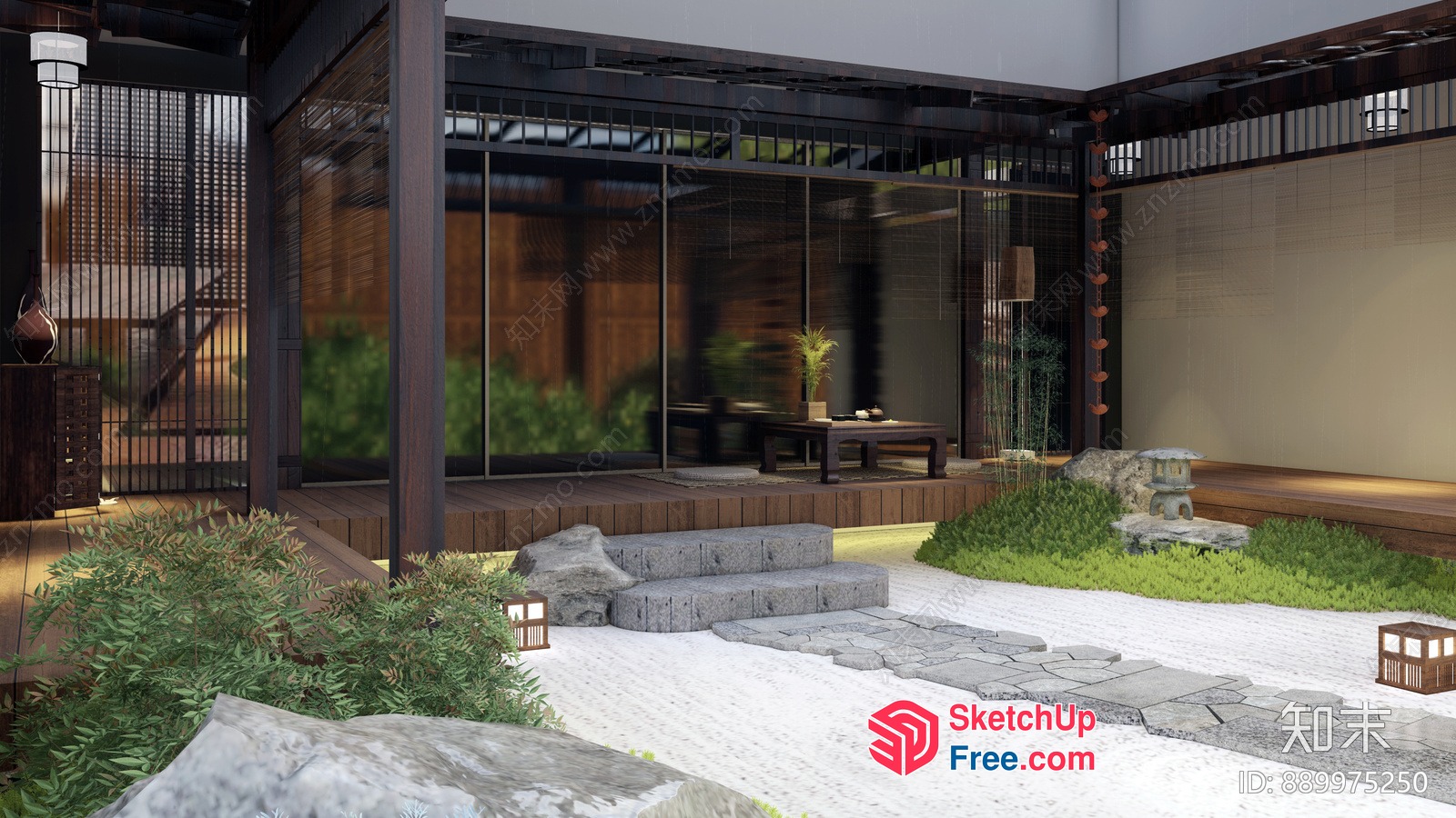 Modern Japanese-Style Home With Glass Curtain Wall 3D SketchUp File