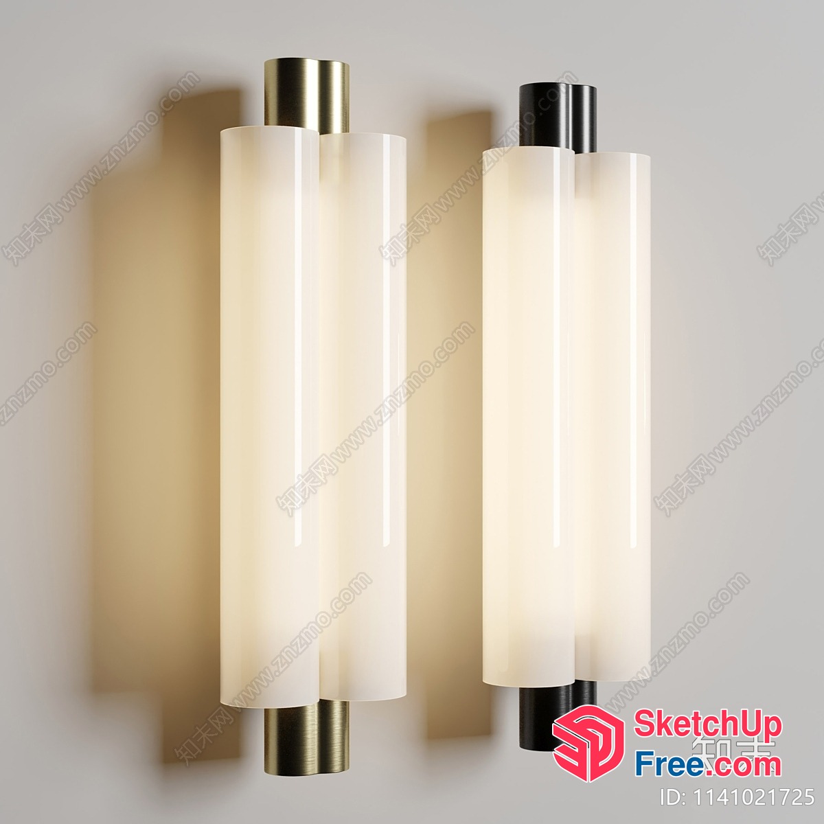 Two Tall Cylindrical Lamps With Gold And Black Accents 3D SketchUp File