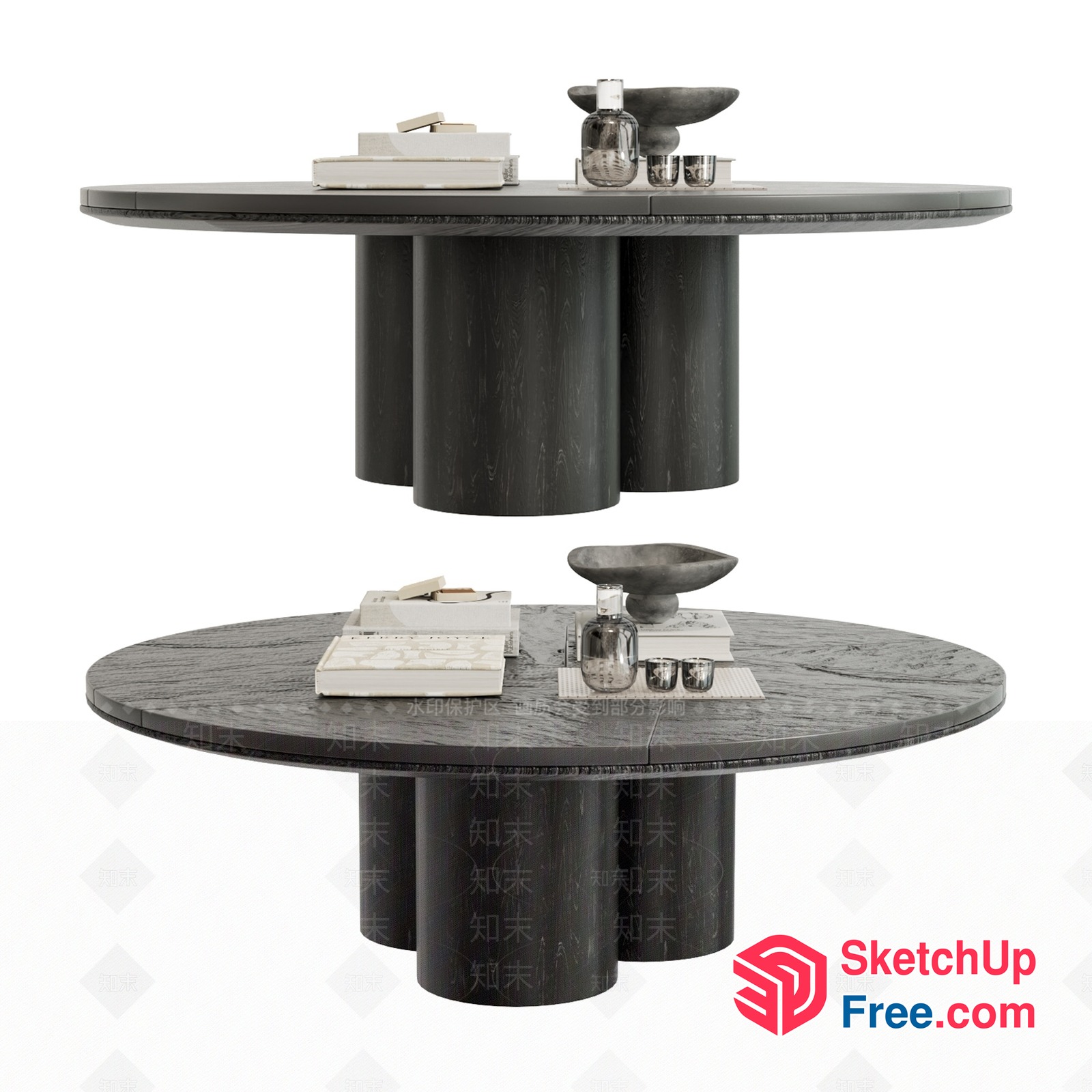 Modern Black Marble Coffee Table With Pillars 3D SketchUp File