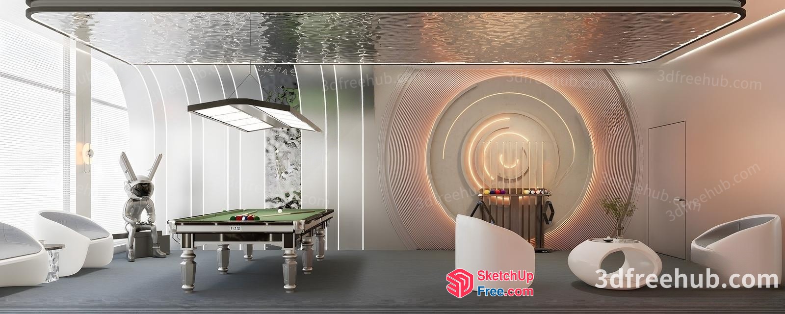 Futuristic Space Capsule Interior With Billard Club 3D SketchUp File