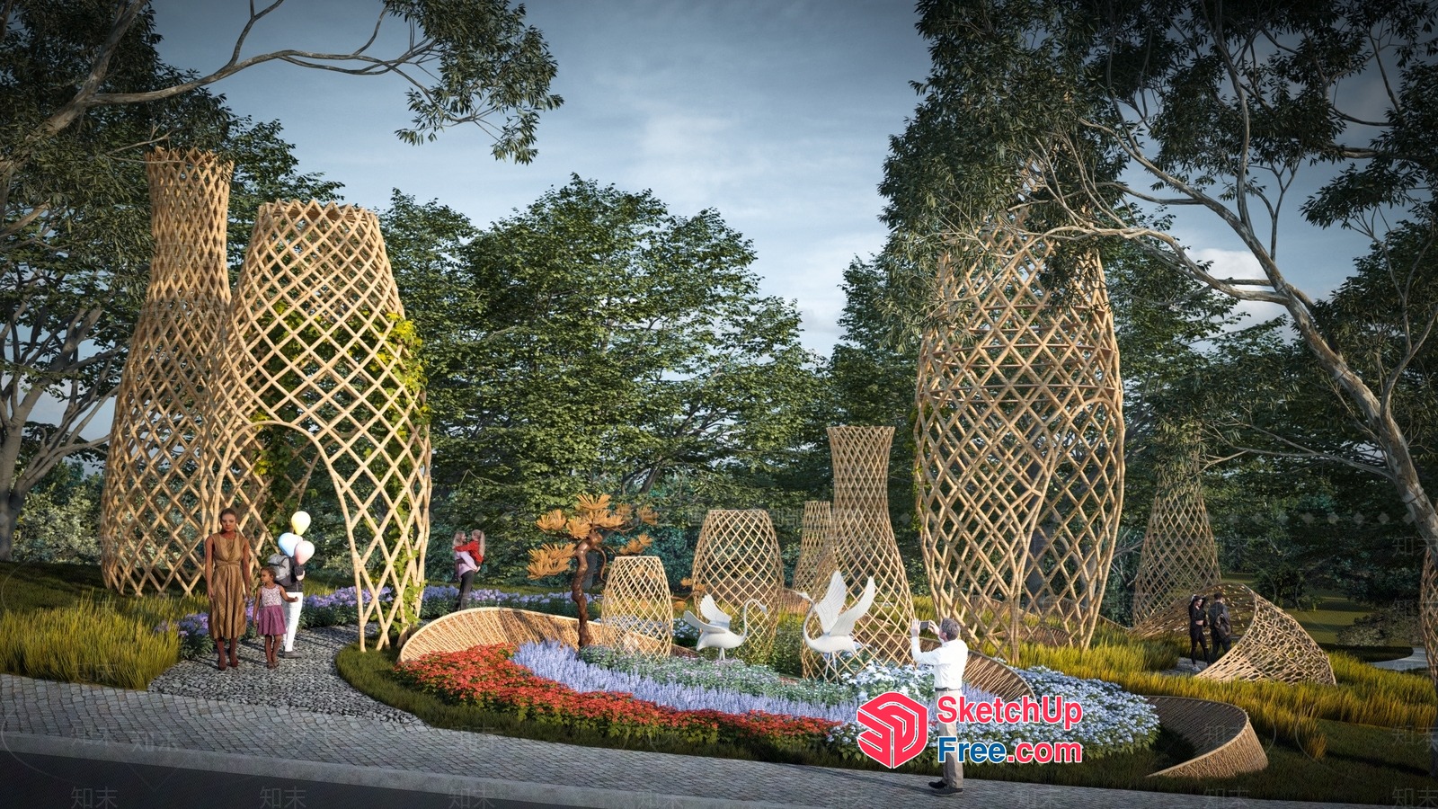 Elegant Bamboo Structure Garden Decor 3D SketchUp File