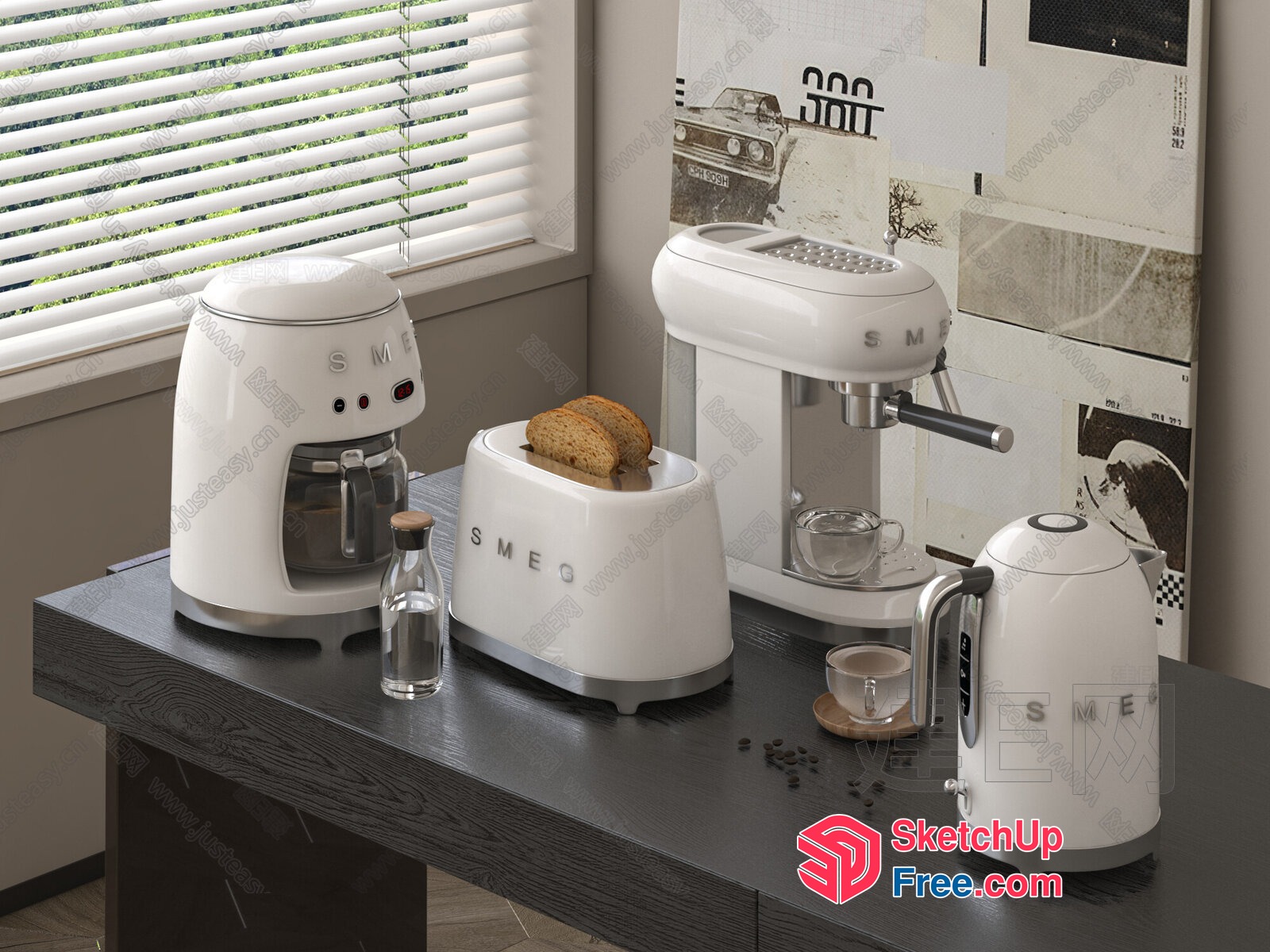 Modern White Kitchen Appliances With Smeg Branding 3D SketchUp File