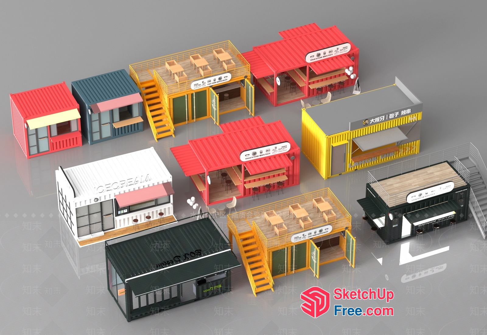 Modern Food Truck Village 3D SketchUp File