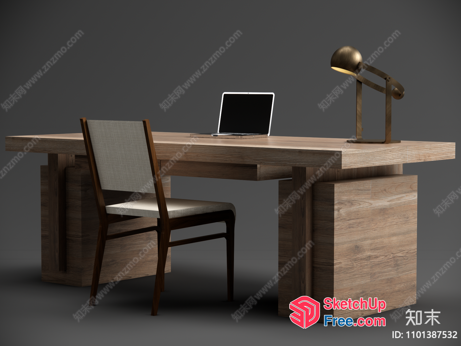 Modern Office Desk With Laptop And Chair 3D SketchUp File