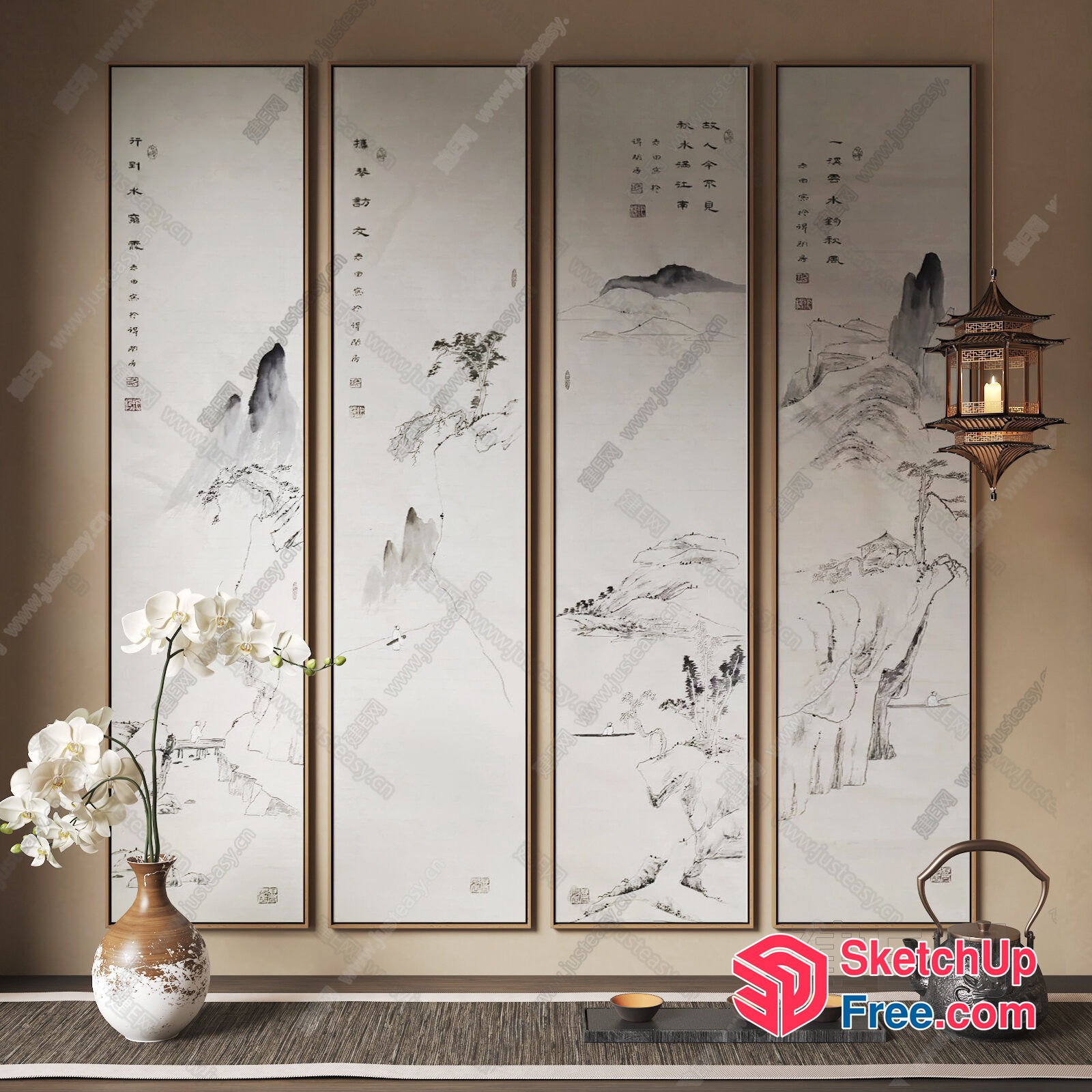 Elegant Asian-Inspired Landscape Artwork 3D SketchUp File
