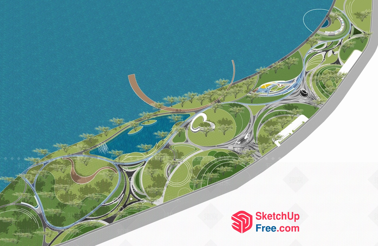 Serene Lakeside Park With Modern Landscaping 3D SketchUp File