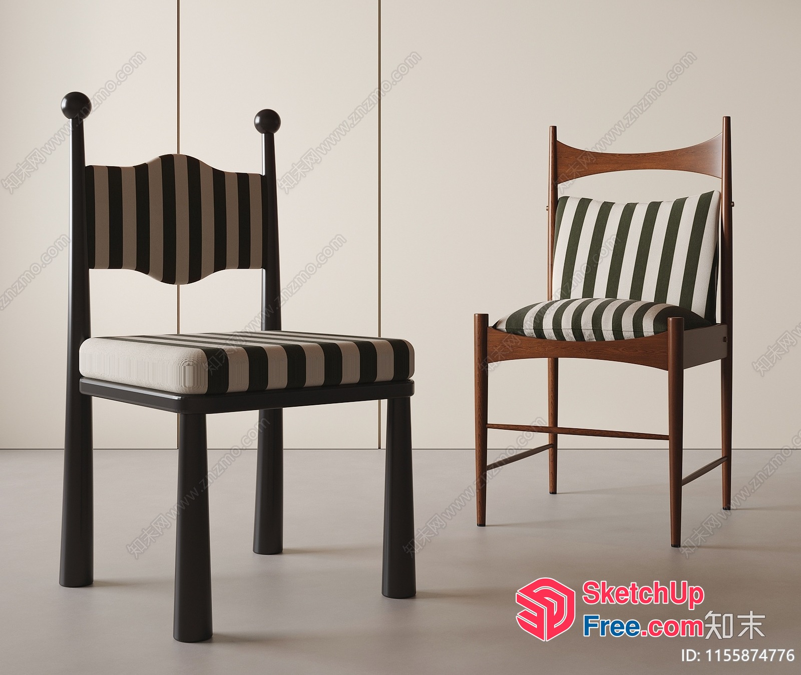 Two Striped Chairs In A Neutral Interior 3D SketchUp File