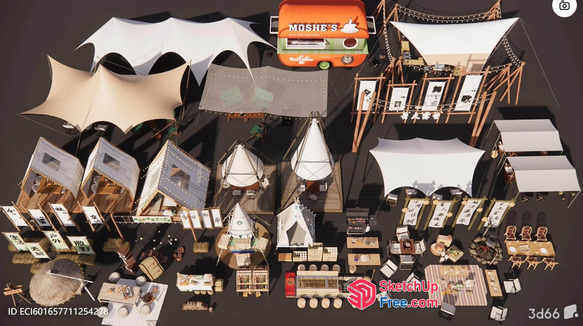 Japanese Style Food Truck And Street Market 3D SketchUp File