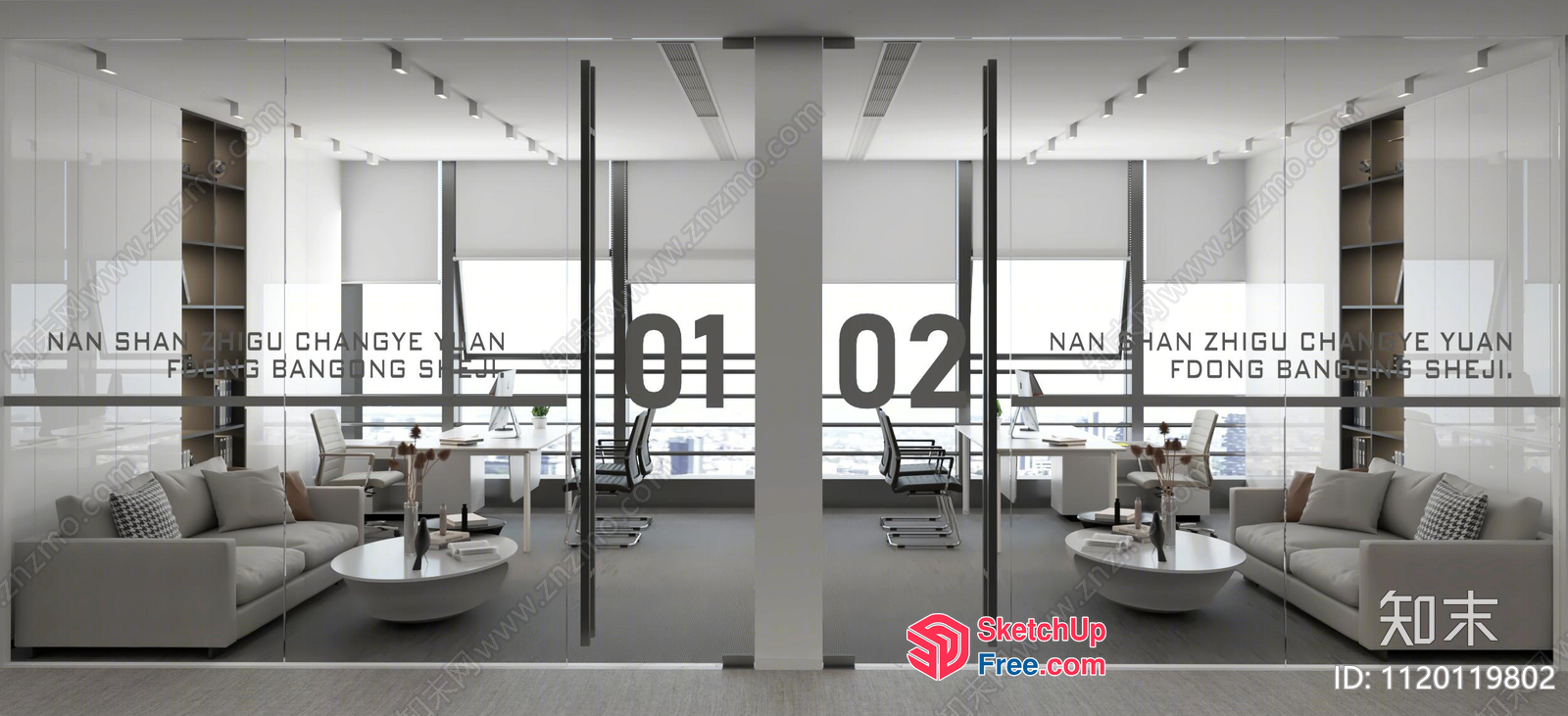 Modern Minimalist Office Space With Large Windows 3D SketchUp File