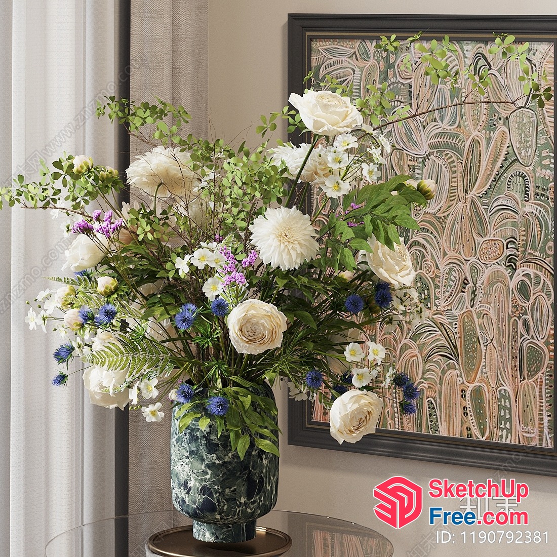 Elegant White Flowers In A Marble Vase 3D SketchUp File