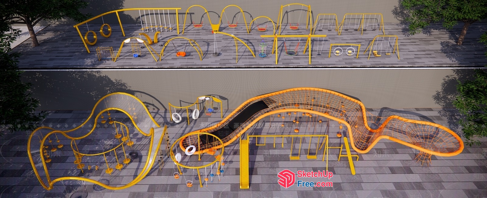 Vibrant Outdoor Playground With Colorful Equipment And Shade 3D SketchUp File