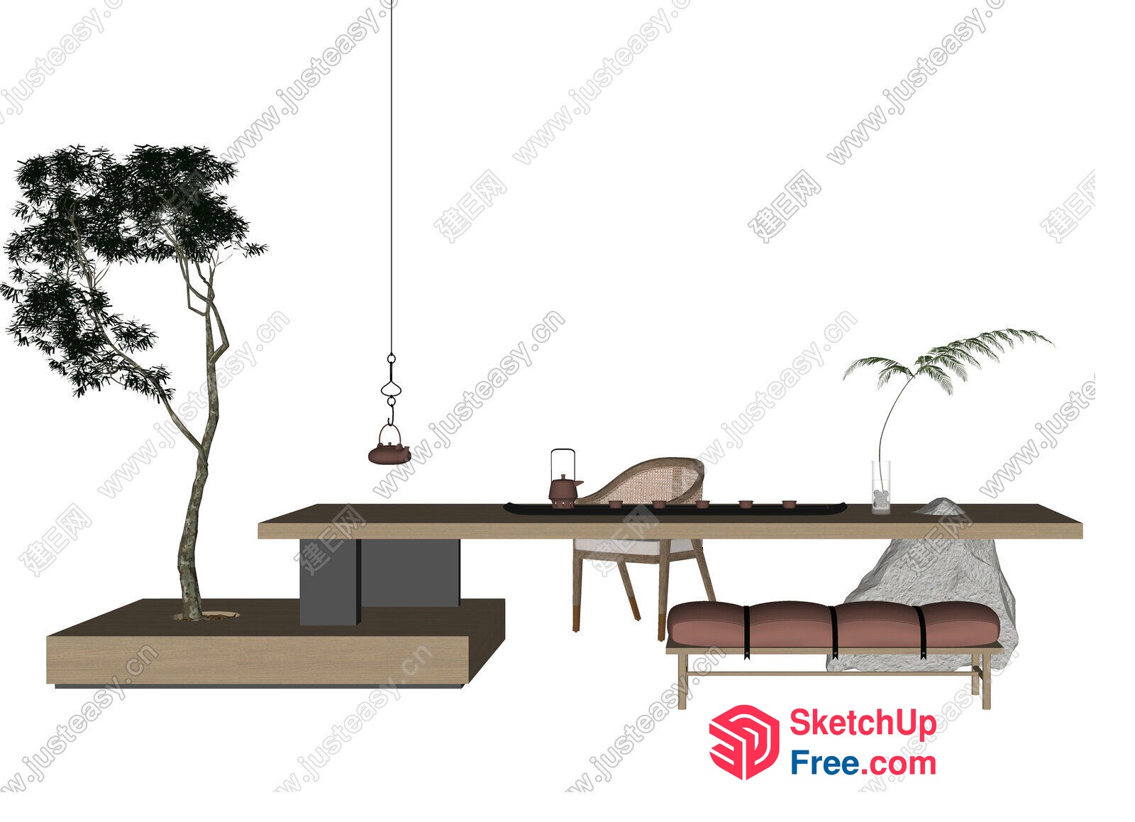 Modern Minimalist Japanese-Style Living Room Decor 3D SketchUp File