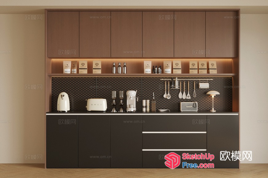 Modern Kitchen With Sleek Appliances And Warm Lighting 3D SketchUp File