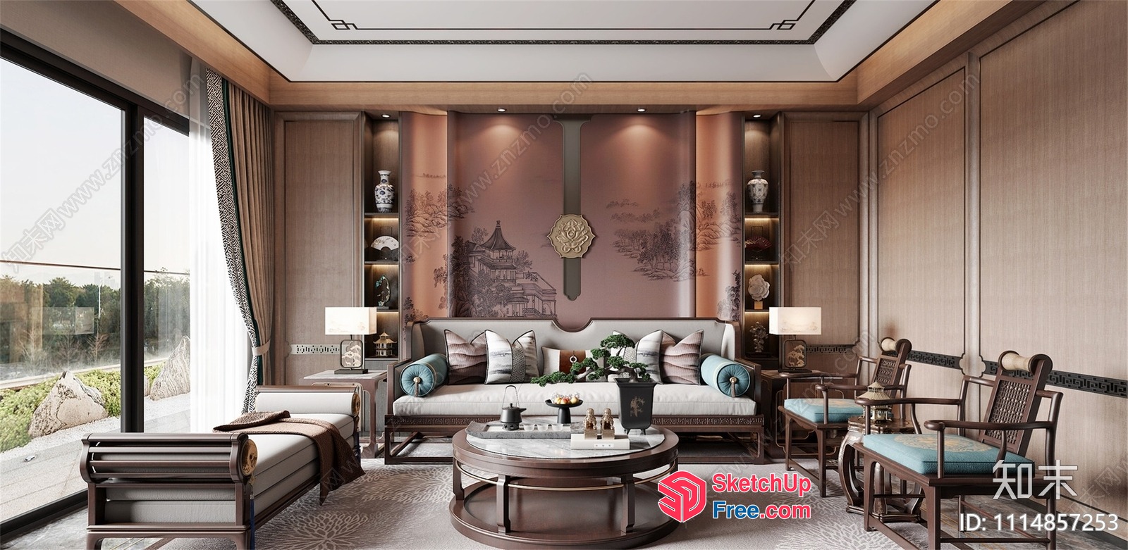 Elegant Asian-Inspired Living Room With Natural Light 3D SketchUp File