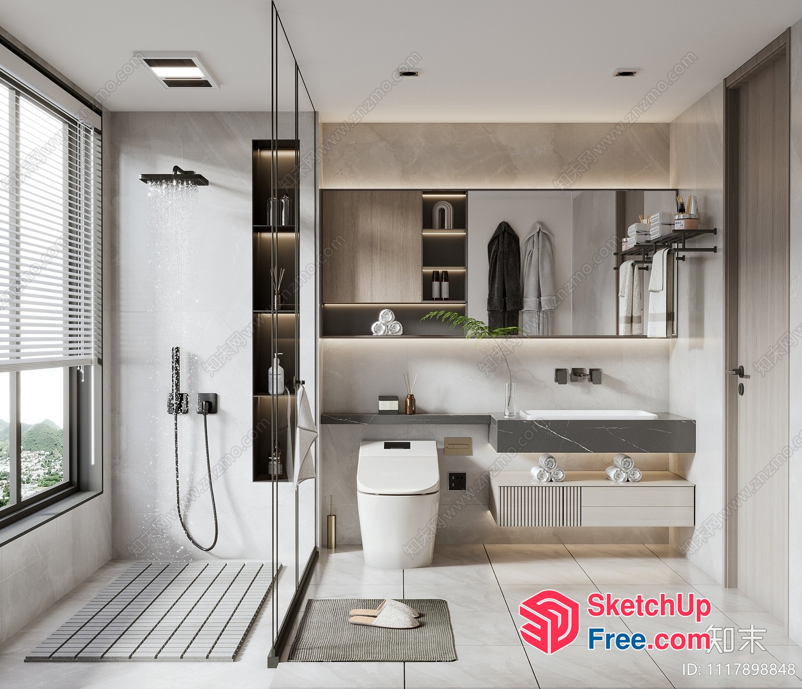 Modern Bathroom With Sleek Fixtures And Natural Light 3D SketchUp File