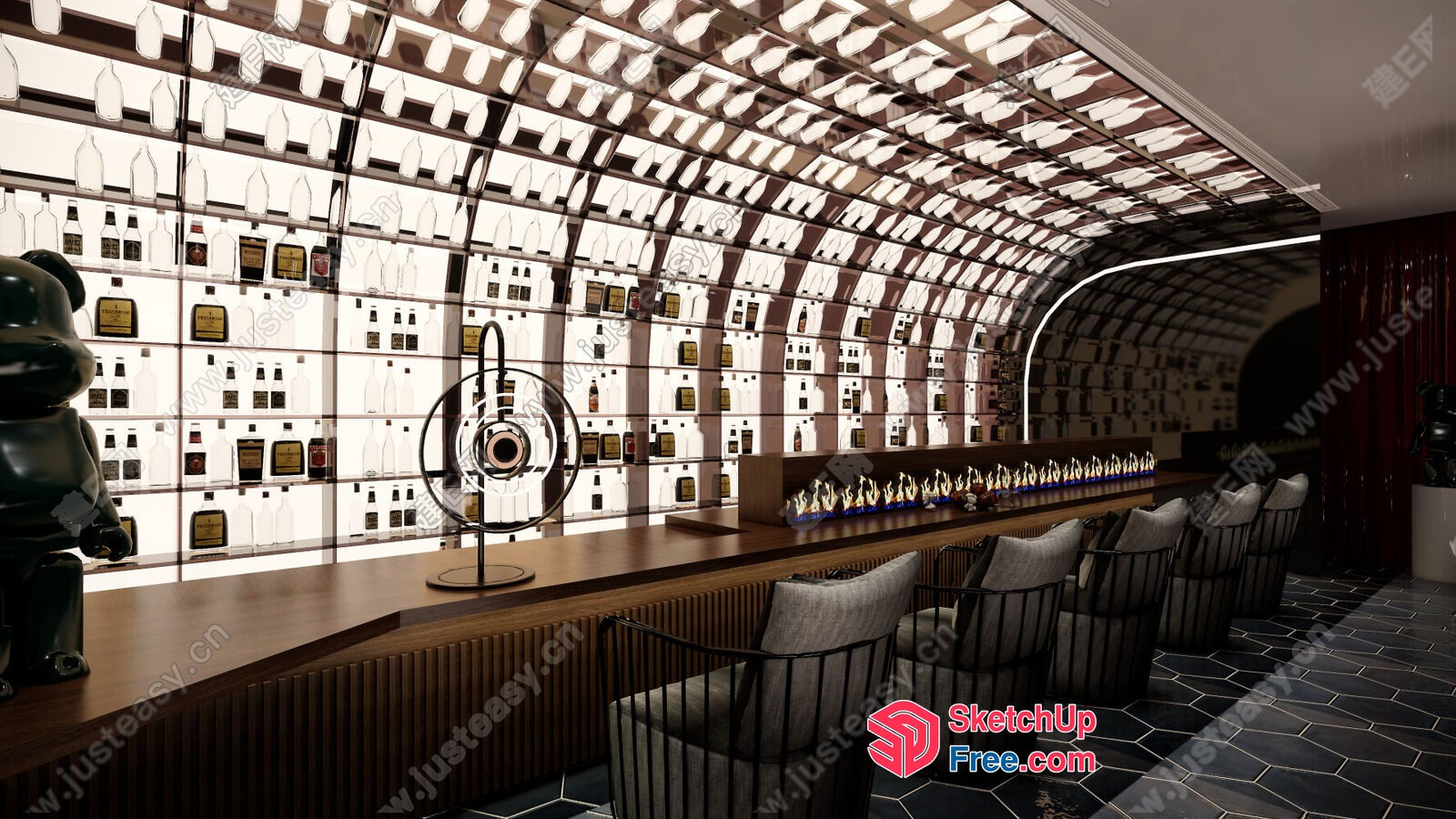 Luxurious Modern Bar Interior With Elegant Decorations 3D SketchUp File