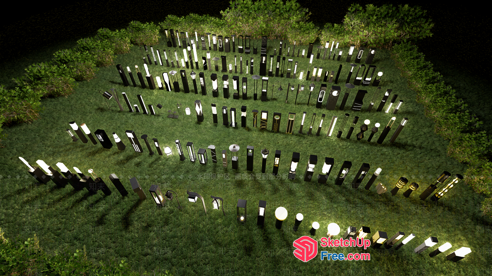 Modern Outdoor Lighting Arrangement In Circular Pattern 3D SketchUp File