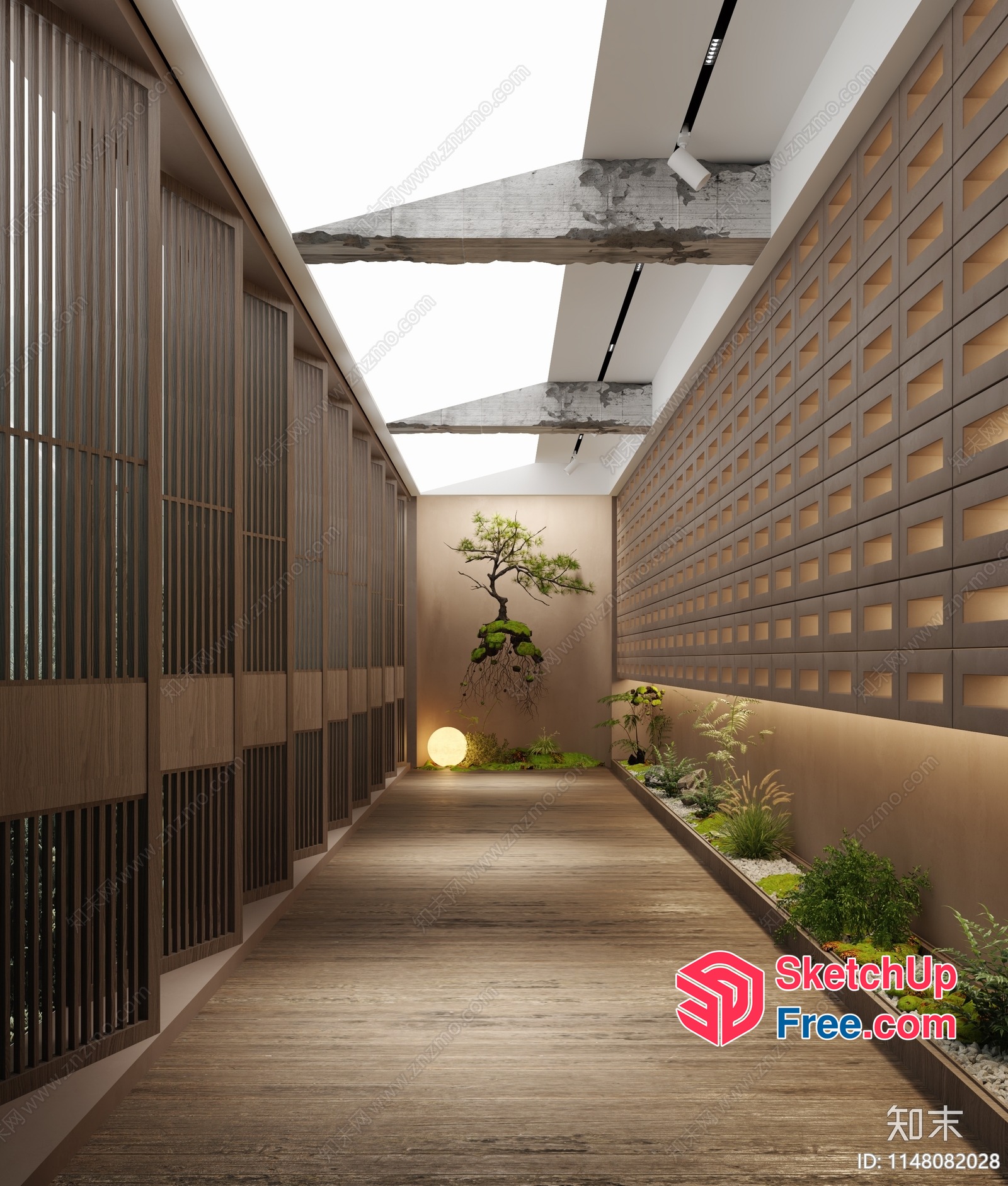 Modern Japanese-Inspired Interior With Natural Elements And Lighting 3D SketchUp File