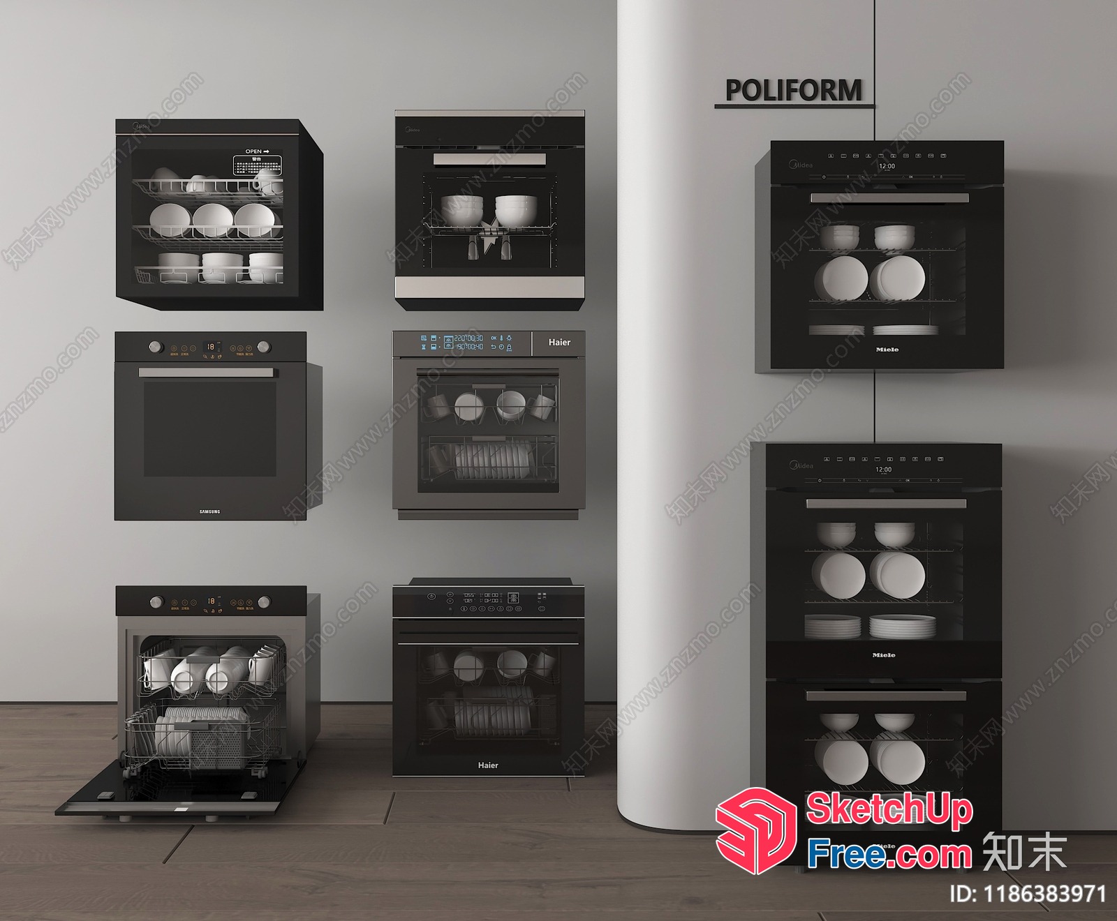Modern Kitchen Appliances Displayed On Pillars 3D SketchUp File