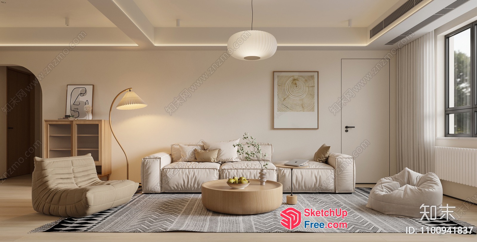 Minimalist Japanese-Style Living Room With Neutral Tones 3D SketchUp File