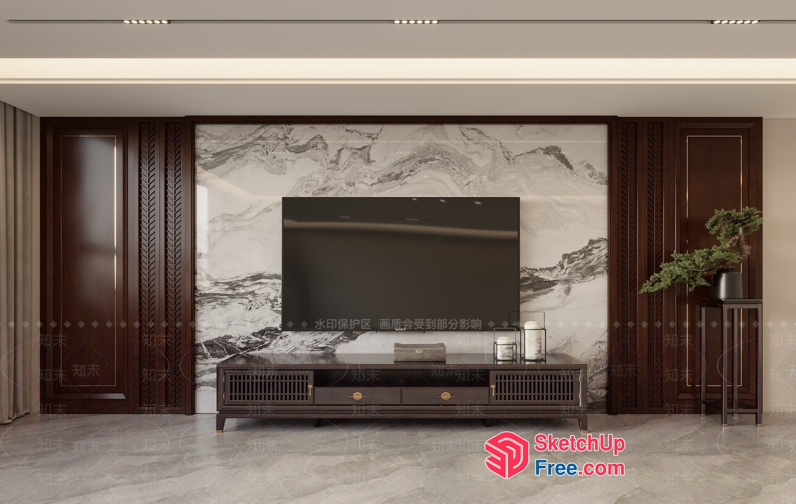 Luxurious Modern Living Room With Sleek Tv Stand 3D SketchUp File