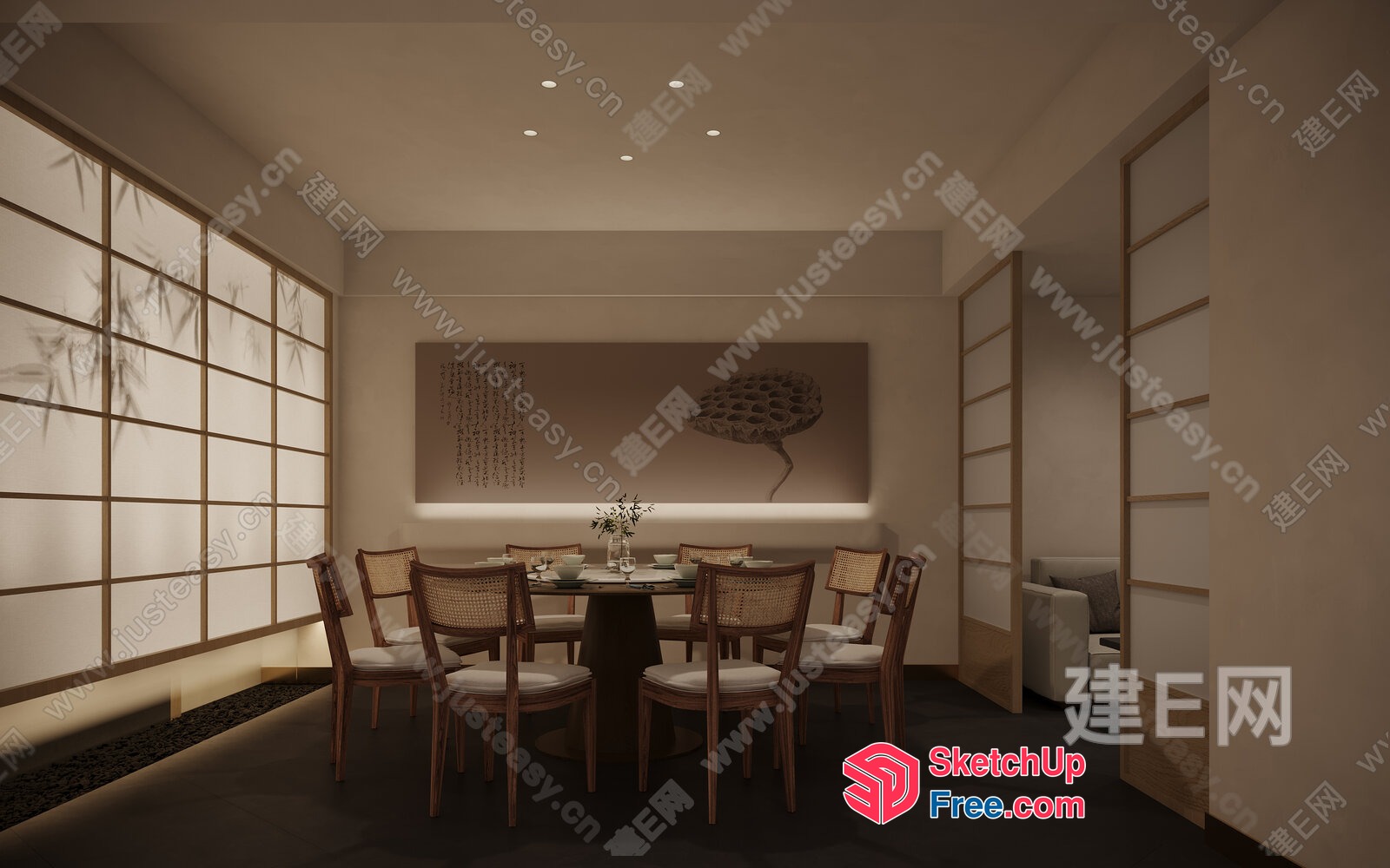Elegant Dining Room With Traditional Asian Elements 3D SketchUp File