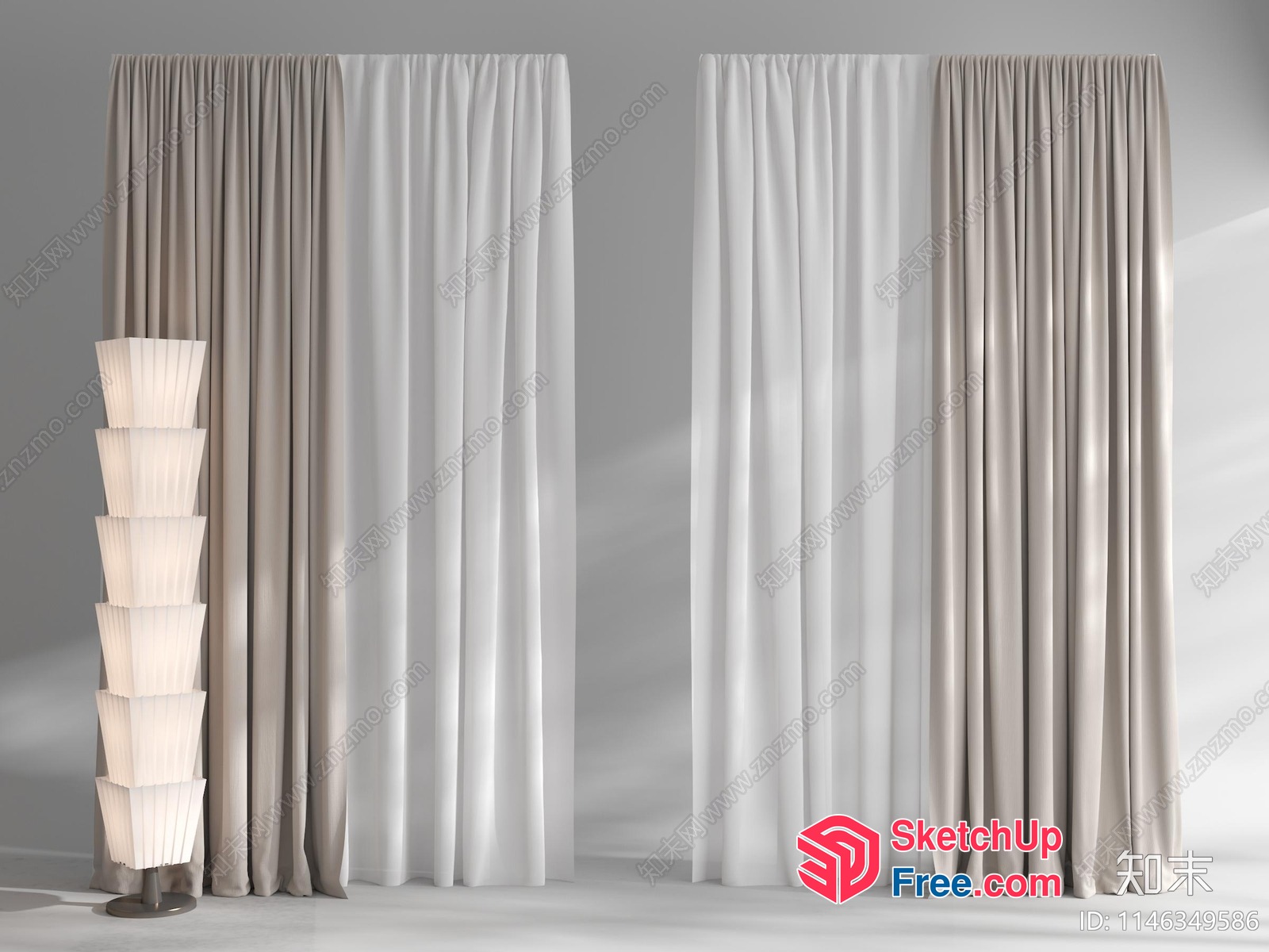 White Curtain With White Lamp 3D SketchUp File