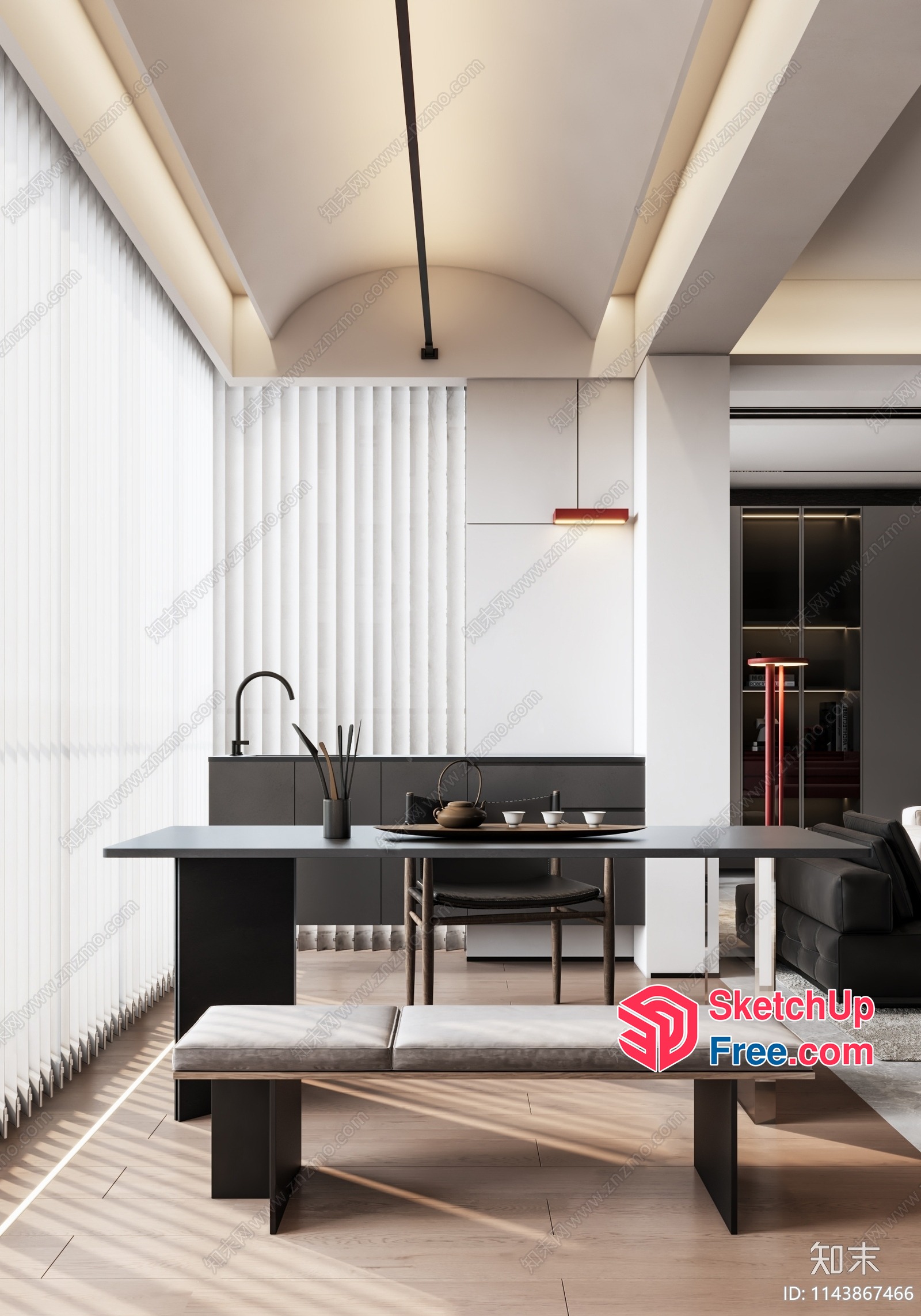 Modern Minimalist Japanese Style Living Room 3D SketchUp File